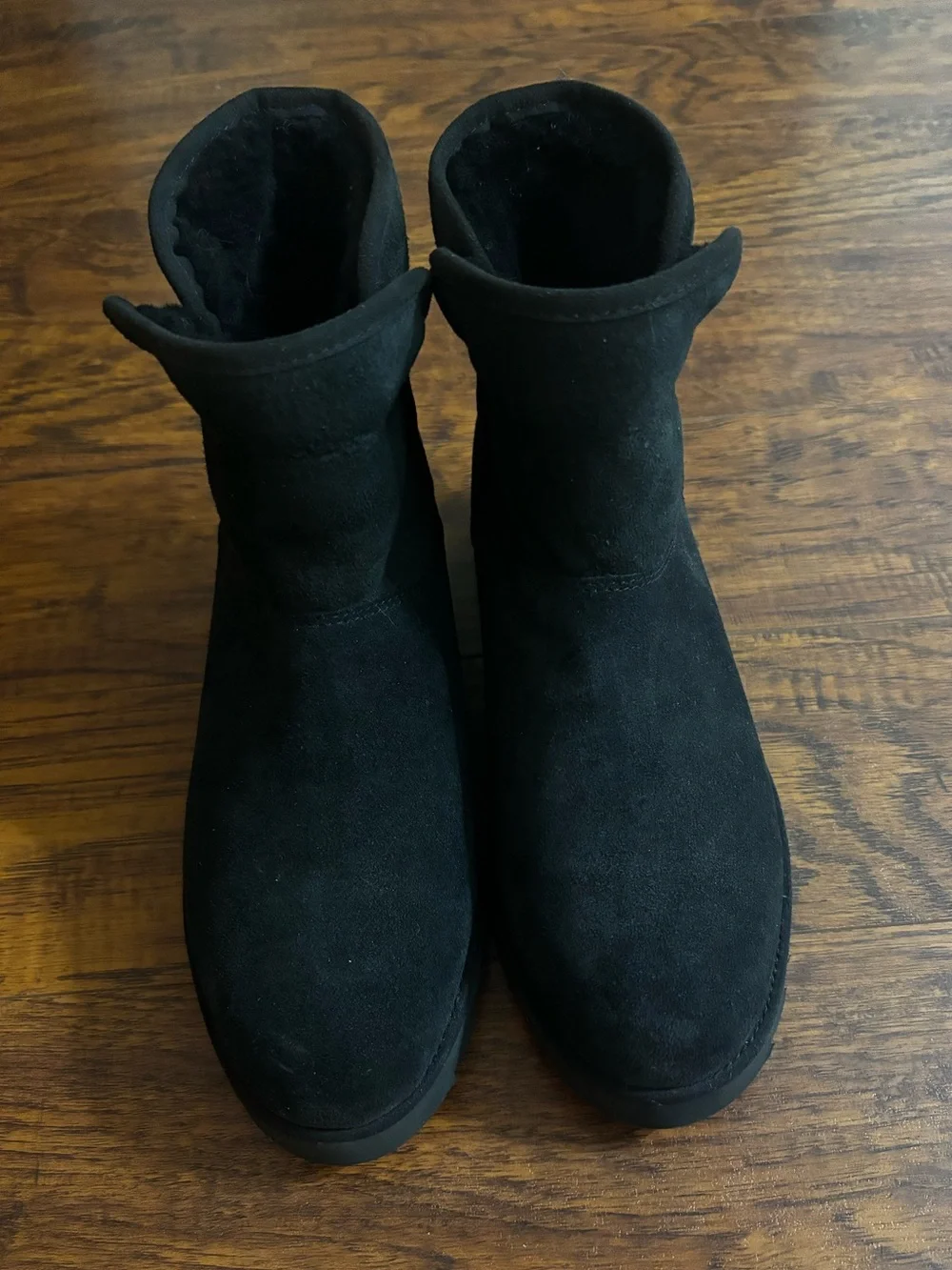 UGG 100% Wool KRISTIN Boots Black Suede Fur-Cuff Short Ankle Platform Booties